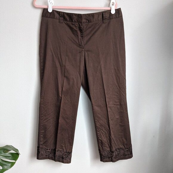 Ann Taylor | Floral Embroidered Hem Ankle Cropped Pants Sz 12 - Picture 1 of 9